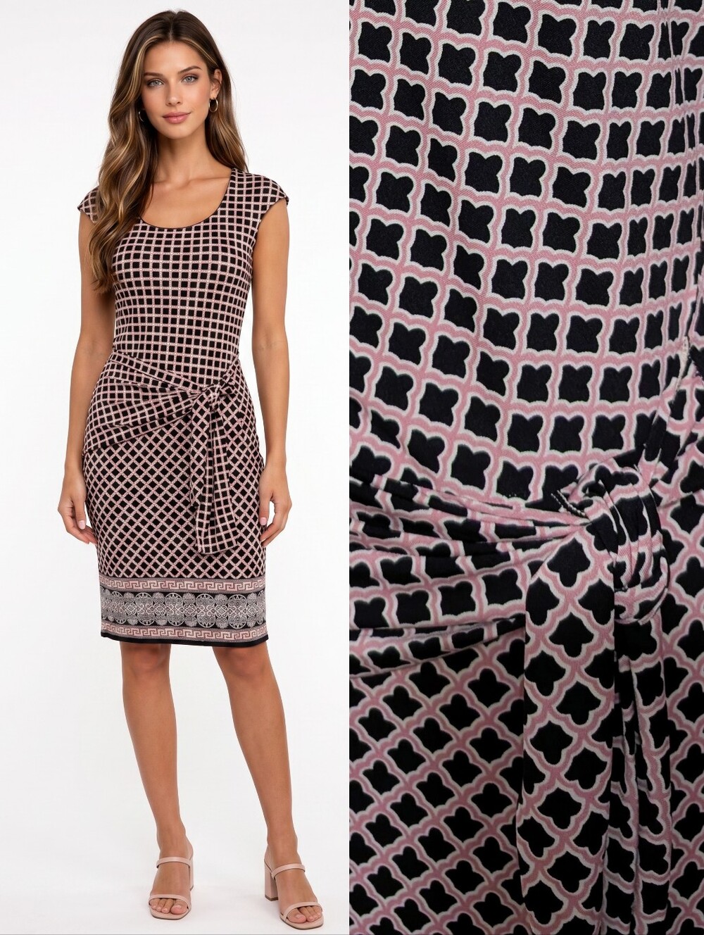 NWT Max Studio Wrap Dress Small Pink Black Jersey Knit Sleeveless Knee Length